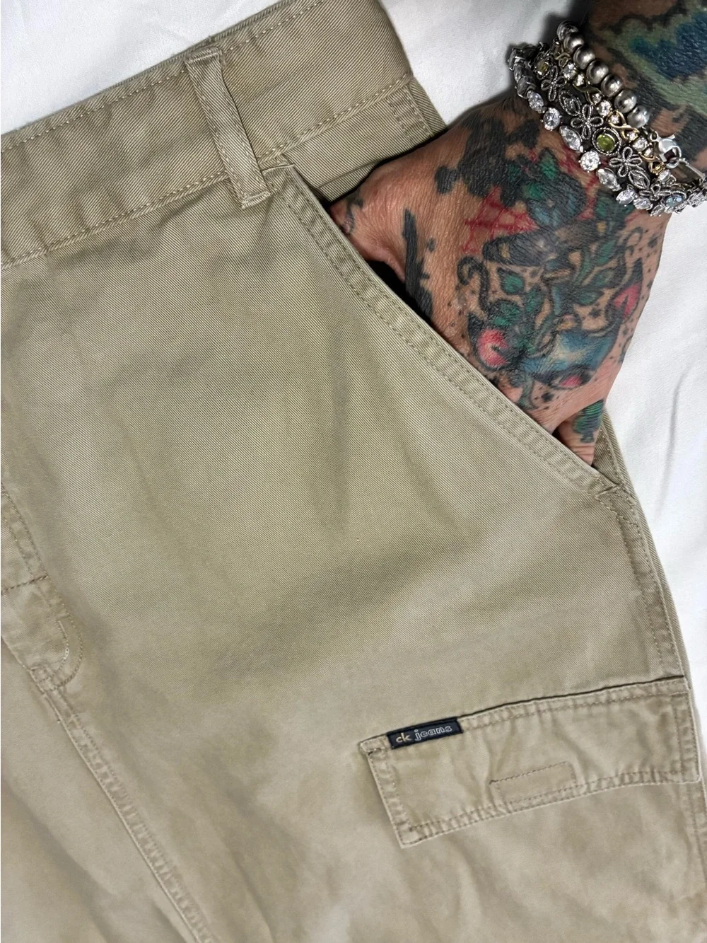 VTG 90s CK JEANS 13 Calvin Klein Khaki Utility Cargo Skirt 💯 Cotton EUC